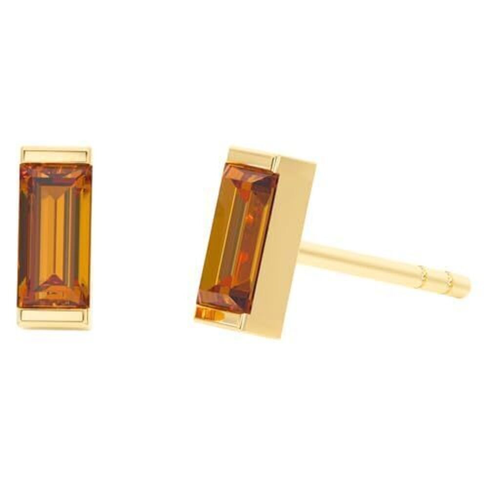 7623 Citrine Stud Earrings , Rectangle Stud Earrings - Hypoallergenic 18K